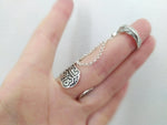 Armenian alphabet double ring with chains Feather red stone Adjustable  SILVER 925
