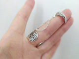 Armenian alphabet double ring with chains Feather red stone Adjustable  SILVER 925