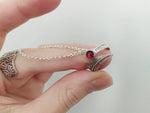 Armenian alphabet double ring with chains Feather red stone Adjustable  SILVER 925