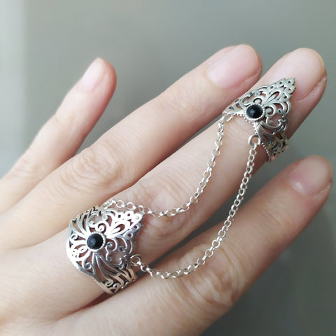Armenian double ring Sterling silver 925 black onyx