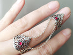Double ring Sterling silver 925 lab red garnet gemstone