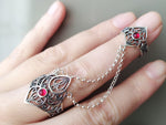 Armenian double ring Sterling silver 925 Lab red garnet Adjustable rings for women