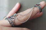 Armenian double ring Sterling silver 925 Lab red garnet Adjustable rings for women