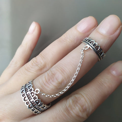 Double ring Ethnic jewelry Sterling silver 925