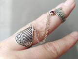 Double ring Wings  Sterling silver 925 Lab red garnet Adjustable