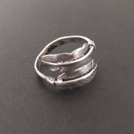 Feather ring SILVER 925 Adjustable rings women men unisex Boho feather jewelry
