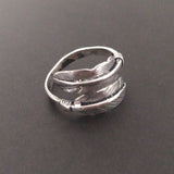 Feather ring SILVER 925 Adjustable rings women men unisex Boho feather jewelry