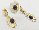 Earrings and ring Aventurine dark blue navy Sterling silver 925 Gold plated