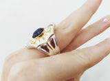 Jewelry ring Aventurine dark blue navy Sterling silver 925 Gold plated parts