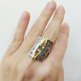 Jewelry set earrings ring Green zircon Sterling silver 925 Gold plated