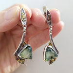 Set sterling silver 925 prehnite natural green EARRINGS and RING gold plated