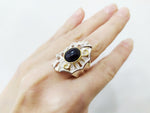 Earrings and ring Aventurine dark blue navy Sterling silver 925 Gold plated