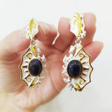 earrings dangle Aventurine blue Sterling silver 925 Gold plated