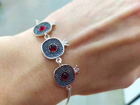 Bracelet 925 Silver with Armenian Pomegranate red lab stone