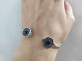 Cuff bracelet pomegranate red stones SILVER 925
