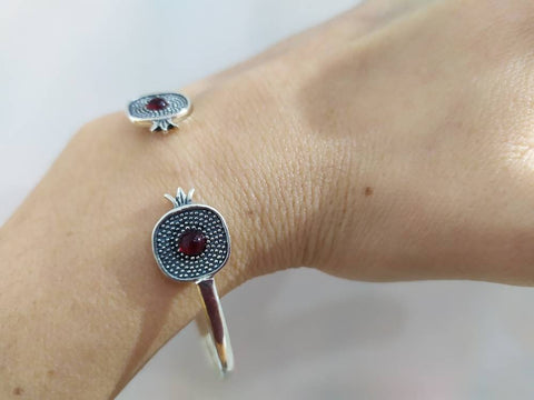 Cuff bracelet pomegranate red stones SILVER 925
