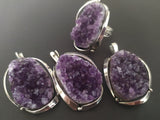Sterling silver set Natural amethyst geode Earrings Ring Pendant