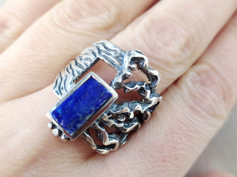 Silver 925 RING lapis lazuli gemstone Modern jewelry Armenian handmade