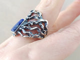 Silver 925 earrings dangle long blue lapis lazuli gemstone