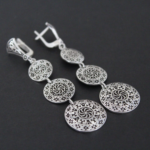 Very long earrings Sterling silver 925 round