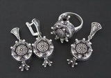 Pomegranate jewelry set Silver 925 and Earrings Dome ring pendant