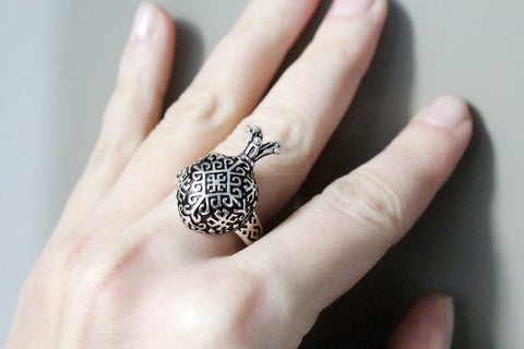 Ring Sterling Silver 925 ethnic ornament Pomegranate