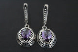 Delicate set Silver 925 earrings Light weight and Ring Purple