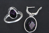 Delicate set Silver 925 earrings Light weight and Ring Purple