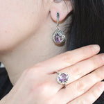 Delicate set Silver 925 earrings Light weight and Ring Purple