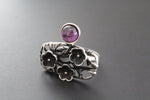 Silver 925 Earrings and ring floral with purple lab quartz