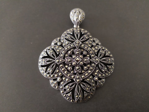 Marcasite pendant Extra large Marcasite necklace Sterling 925