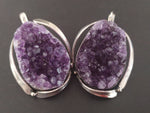 Sterling silver set Natural amethyst geode Earrings Ring Pendant