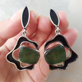 Jade set Silver 925 Adjustable ring and Dangle earrings