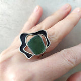 Jade set Silver 925 Adjustable ring and Dangle earrings