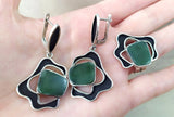 Jade set Silver 925 Adjustable ring and Dangle earrings