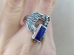 Silver 925 earrings dangle long blue lapis lazuli gemstone
