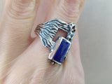 Silver 925 earrings dangle long blue lapis lazuli gemstone