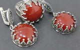Natural carnelian gemstone Earrings Silver 925 Marcasite