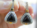 RING and Earrings Natural obsidian dark brown Sterling Silver 925 gold plated