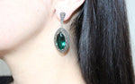 Earrings marcasite sterling silver 925 green lab topaz