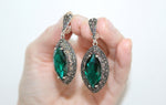 Earrings marcasite sterling silver 925 green lab topaz