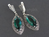 Earrings marcasite sterling silver 925 green lab topaz