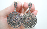 Sterling silver 925 big ring earrings Marcasite