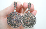Sterling silver 925 Extra big earrings Marcasite