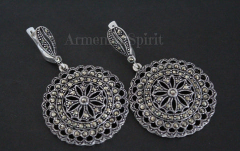 Sterling silver 925 Extra big earrings Marcasite