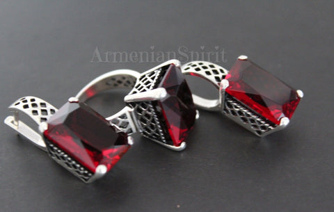 Earrings and ring Sterling silver 925 Ruby red stone