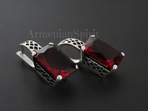 Earrings Sterling silver 925 Ruby red stone