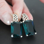 Earrings middle length Sterling silver 925 Teal turquoise stones