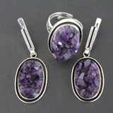 Amethyst ring druze purple jewelry STERLING SILVER 925
