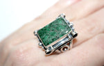 Sterling silver 925 SET Earrings ring pendant natural Aventurine green with sequins One of a kind
